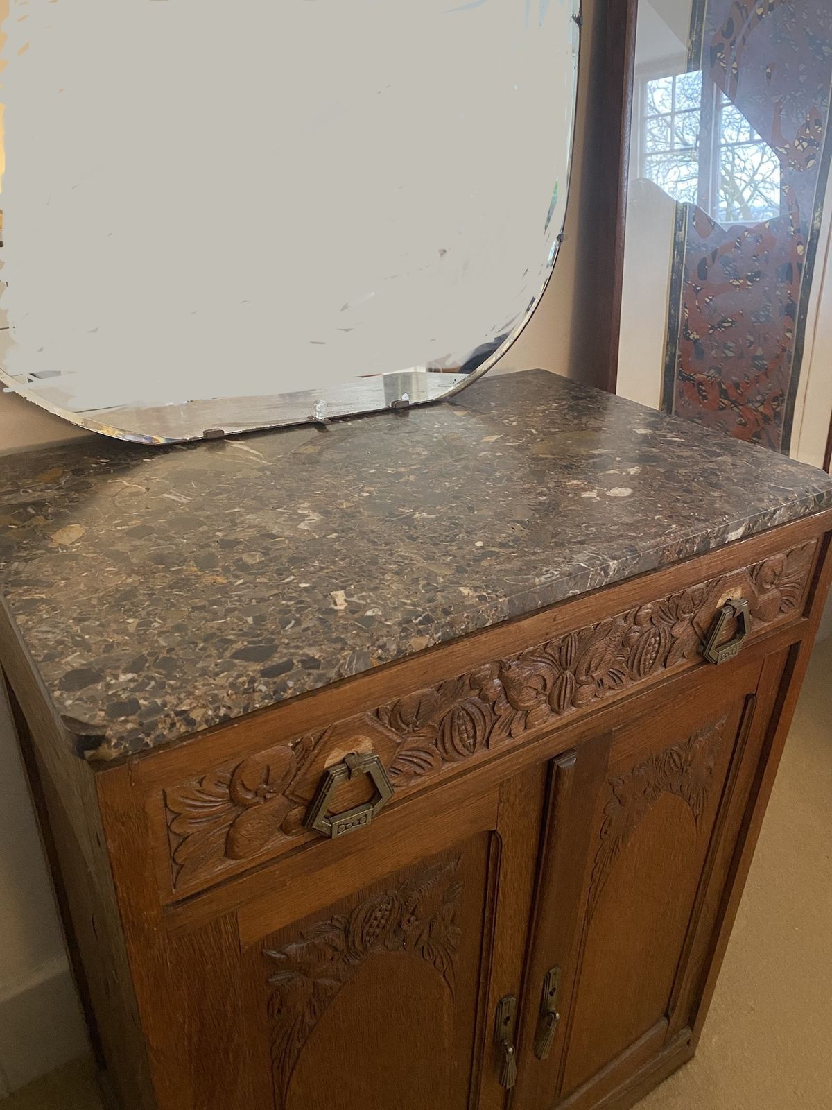 Carved Wooden Cabinet With Marble Top photo furniture