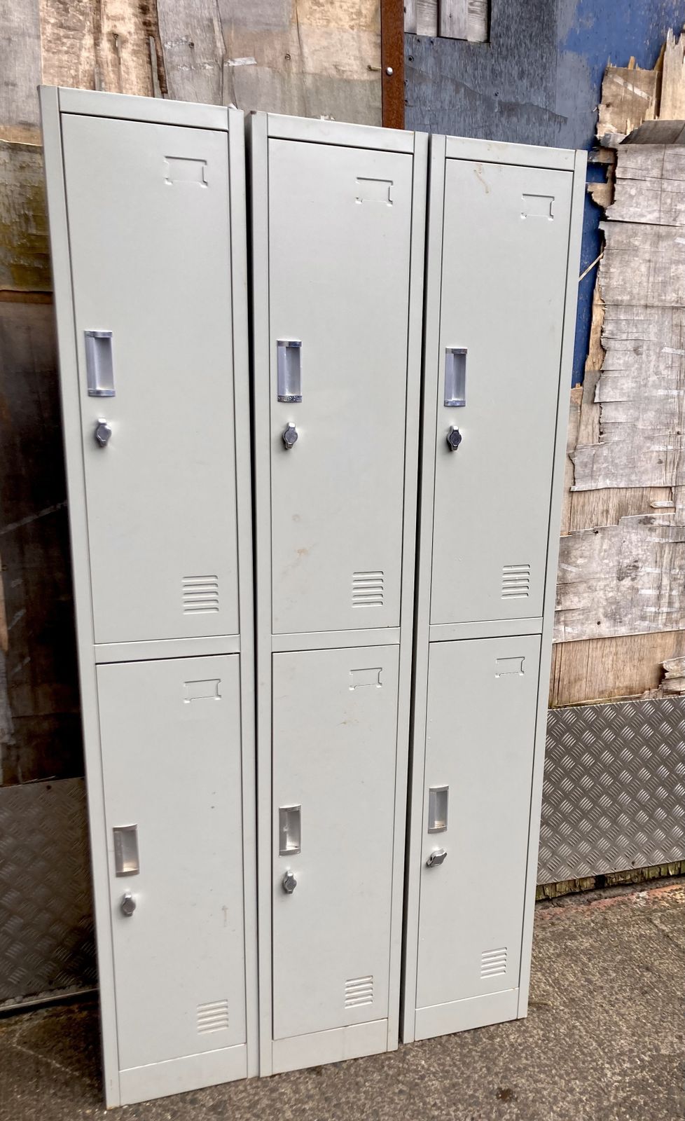 Three Industrial Style Two Tier Steel Lockers