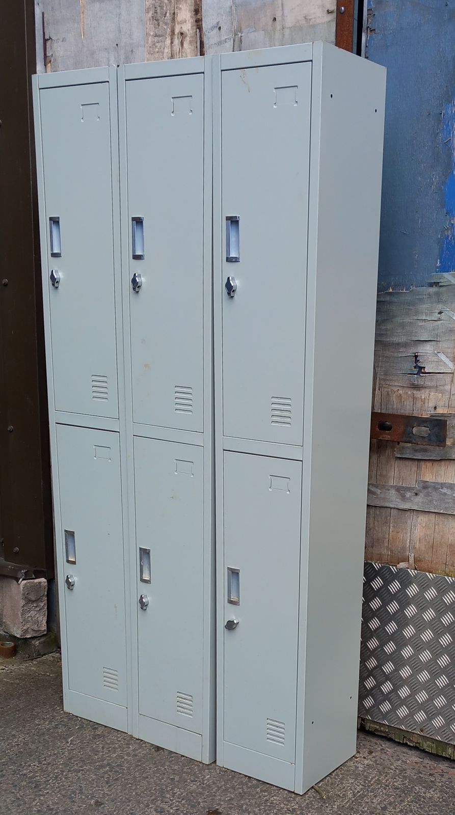 Three Industrial Style Two Tier Steel Lockers photo Furniture