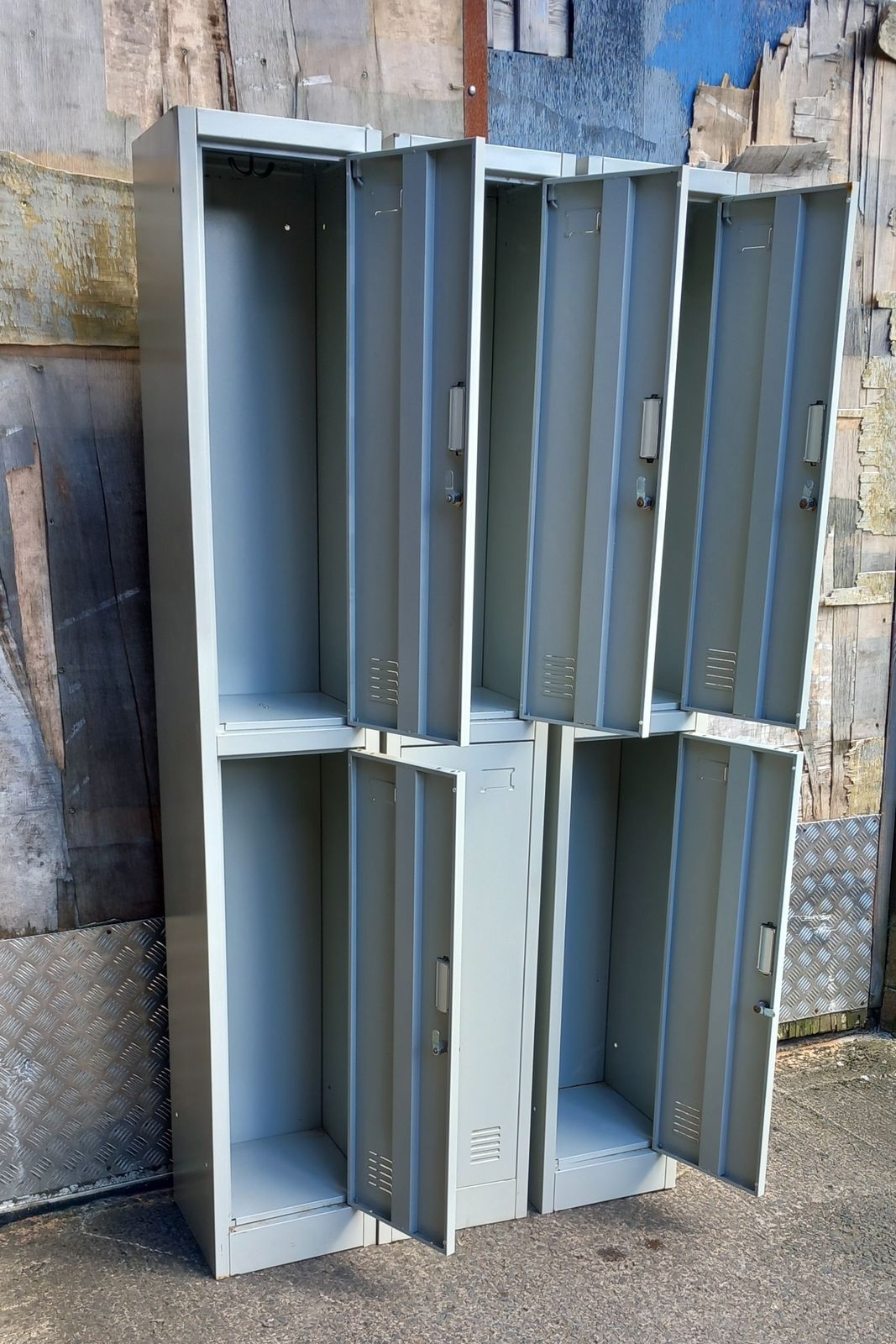 Three Industrial Style Two Tier Steel Lockers photo vinterior