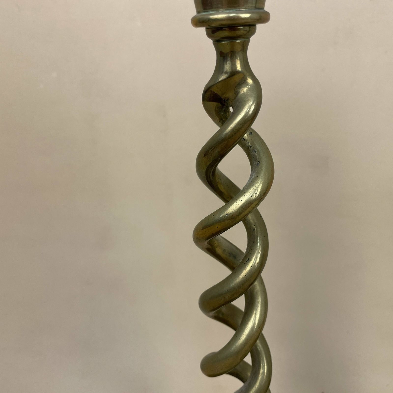 Antique Matching Pair Of Gold Brass Metal Candlestick Candle Stick Vintage Column Taper Dinner Candlesticks Twisted Twist Round Base photo 59.0
