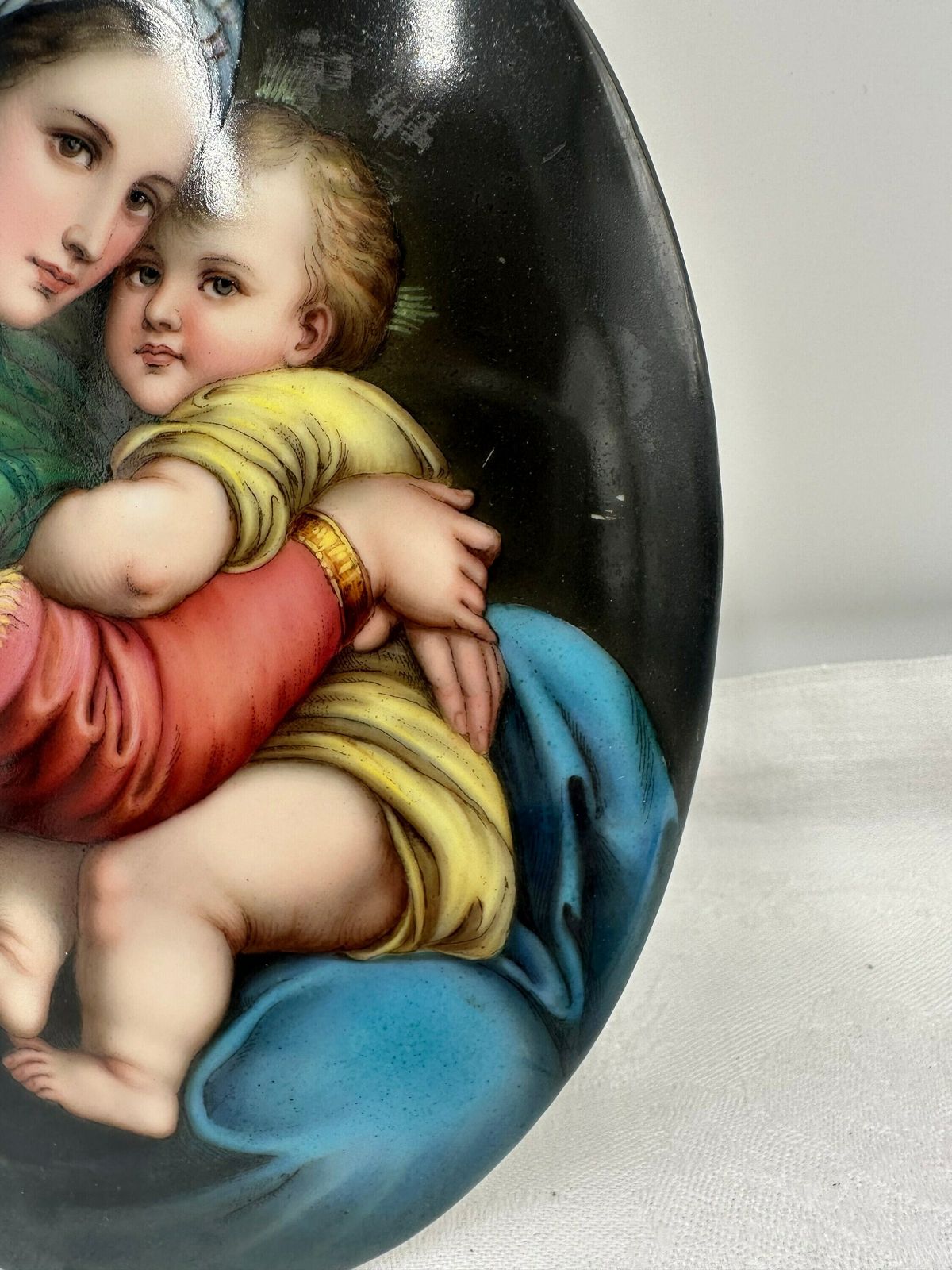 Spectacular 19th Century Porcelain Oval Plaque Of The Virgin Mary, Madonna Della Sedia After Raphael, Portrait Of Our Mother Mary Wall Art photo Art
