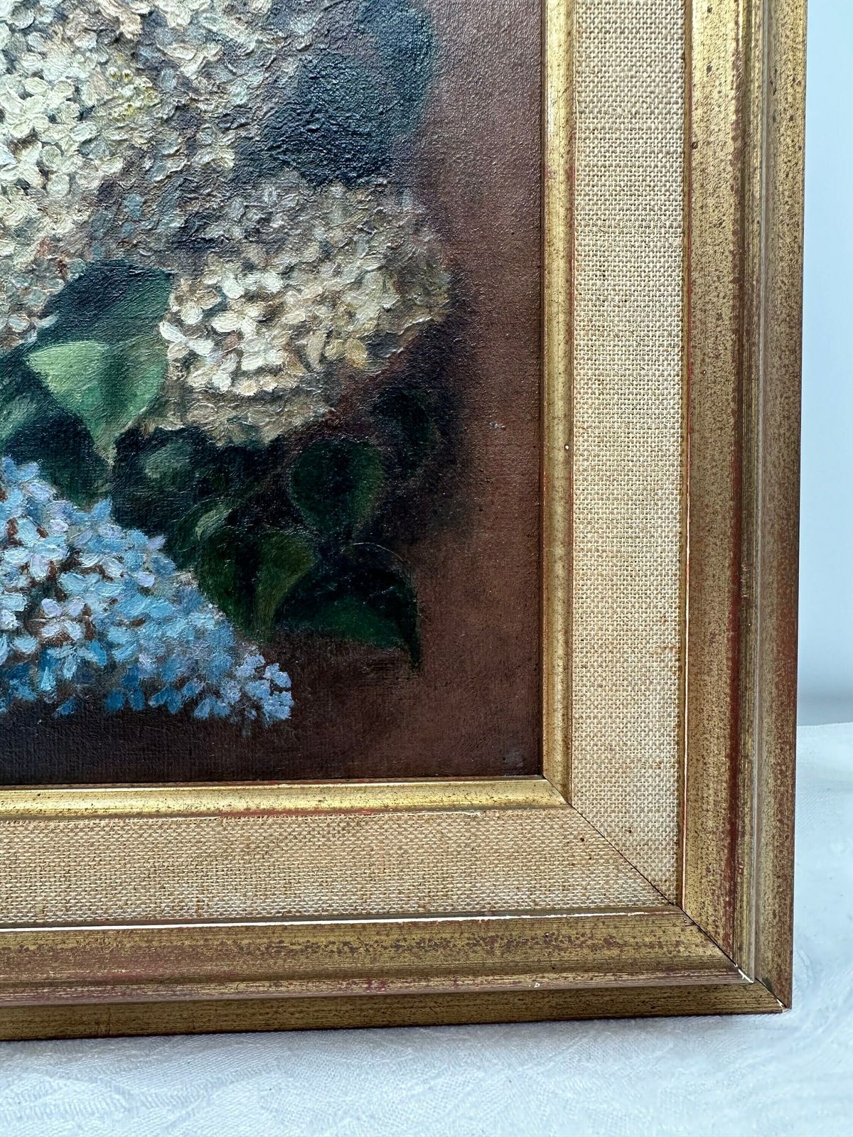 Oil Painting Bunch Of Lilac, Original Art Floral Still Life, French Antique Gilt Frame photo vinterior