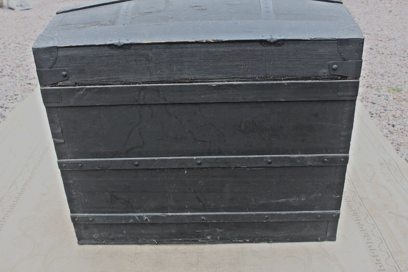 Antique Vintage Steamer Pirate Chest Travel Trunk Wooden Banded Domed Storage photo vinterior