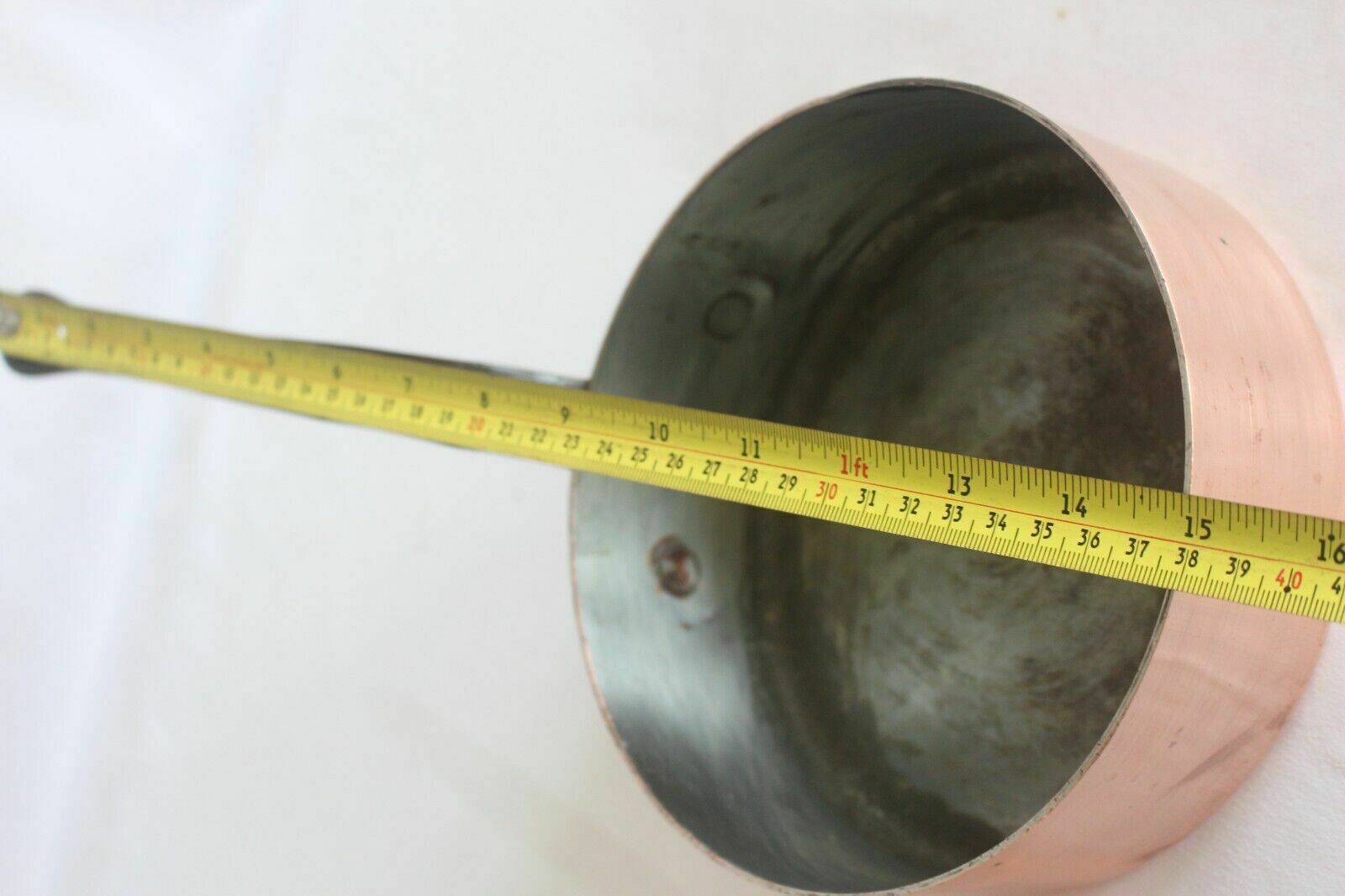 photo vintage French Vintage Pair Of Professional Rare Find Copper Fry Pans Iron Handle Paris