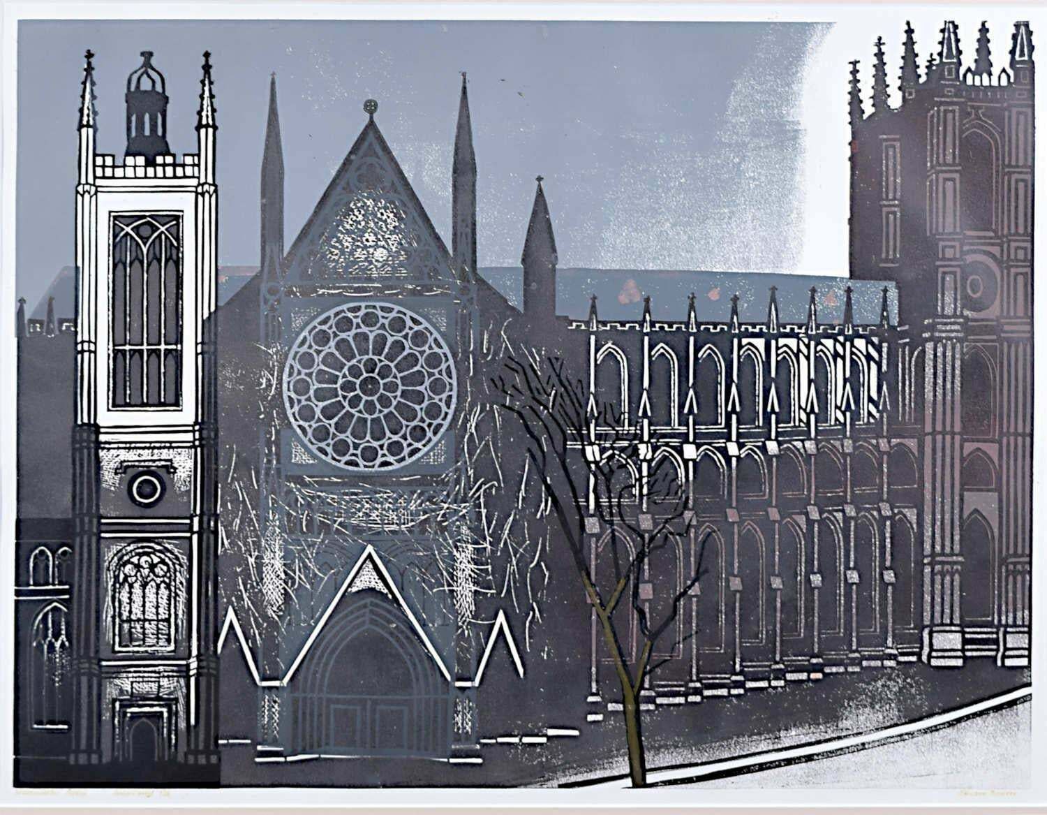 Westminster Abbey 20th Century Linocut Print By Edward Bawden 1966