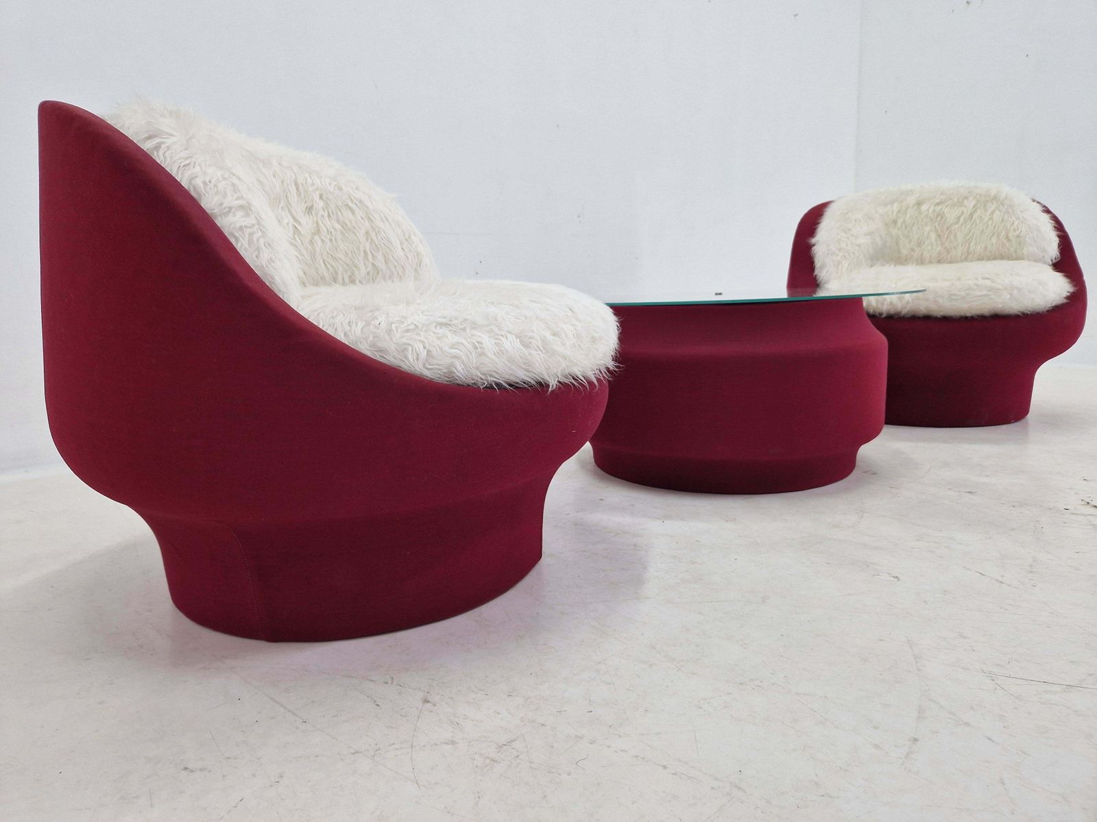 Set Of Two Lounge Or Club Chairs And Coffee Table, France, 1970s photo vintage