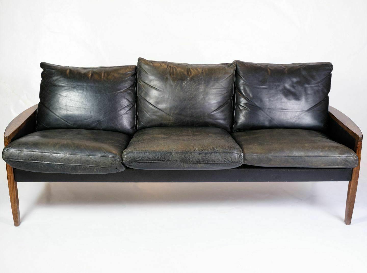3 Person Sofa In Rosewood & Black Leather By Hans Olsen For Brdr. Juul Kristensen From 1960s