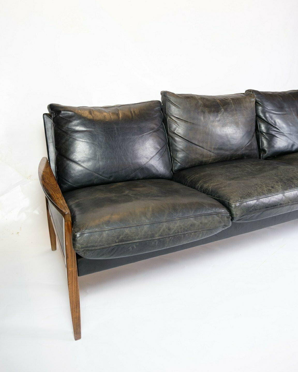 3 Person Sofa In Rosewood & Black Leather By Hans Olsen For Brdr. Juul Kristensen From 1960s photo furniture