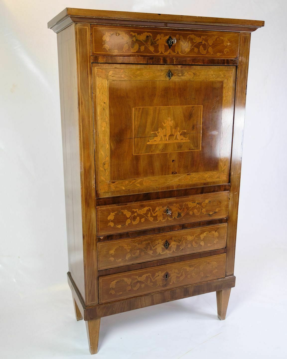 Secretary Empire Style In Hand Polished Mahogany With Intarsia From 1820