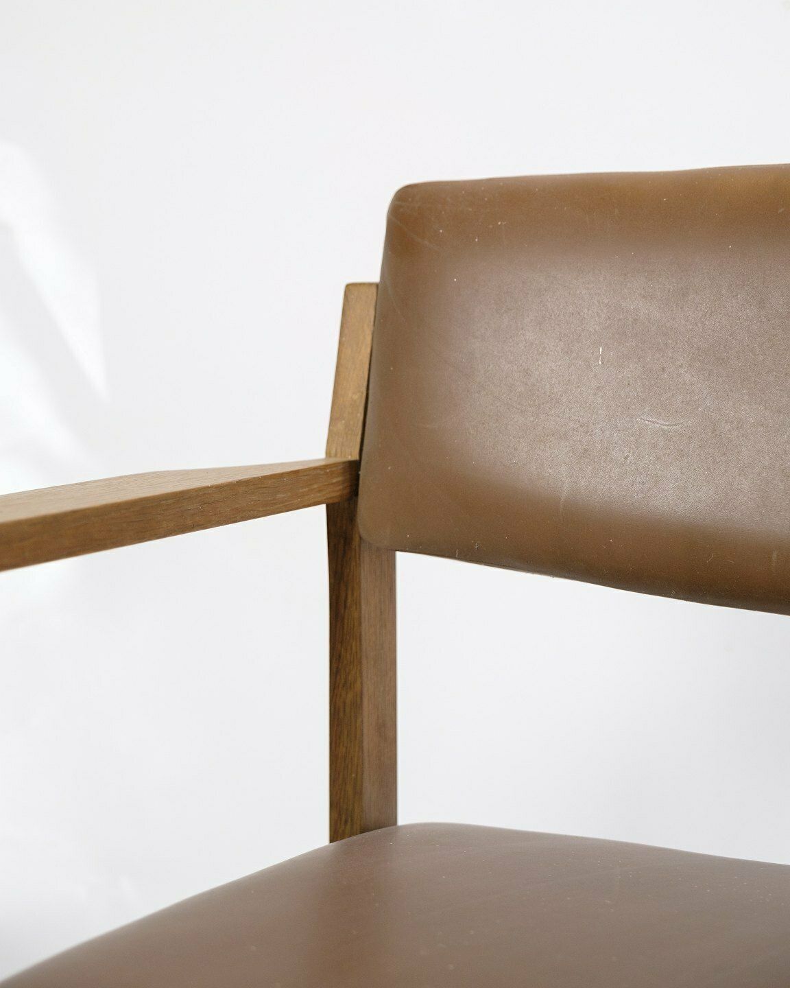 Office Chair In Oak & Brown Leather From 1970s photo 465.0