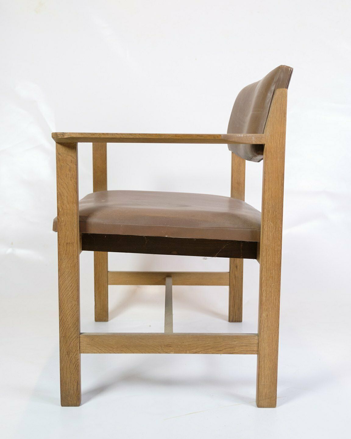 Office Chair In Oak & Brown Leather From 1970s photo vinterior