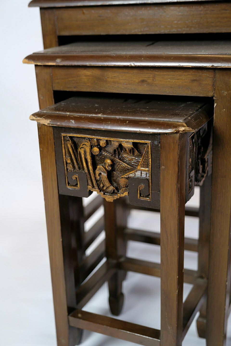 4 Antique Side Tables/Side Tables In Chinese Style Made In Mahogany  & Decorated With Various Motifs From 1930s photo furniture