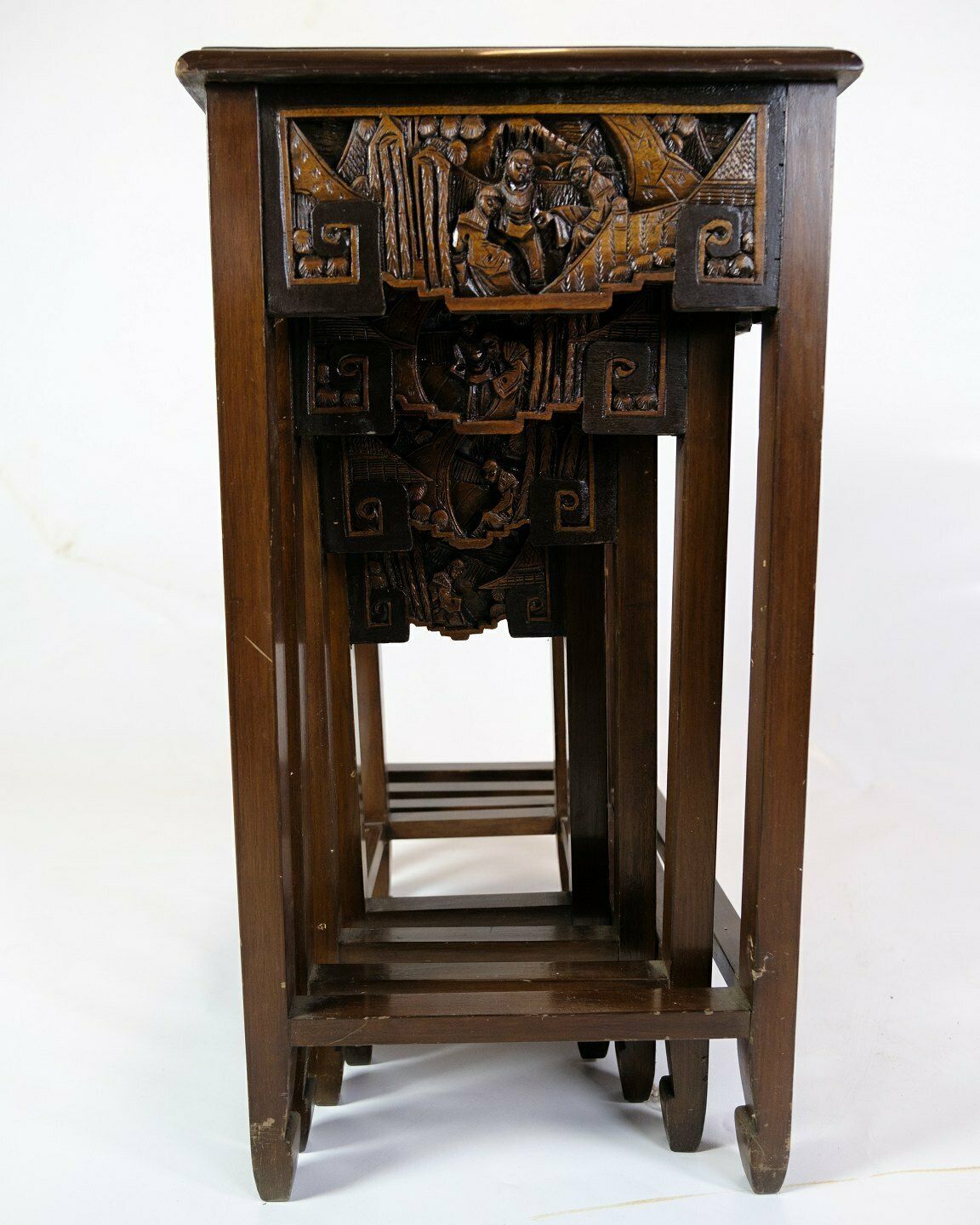 4 Antique Side Tables/Side Tables In Chinese Style Made In Mahogany  & Decorated With Various Motifs From 1930s photo vinterior