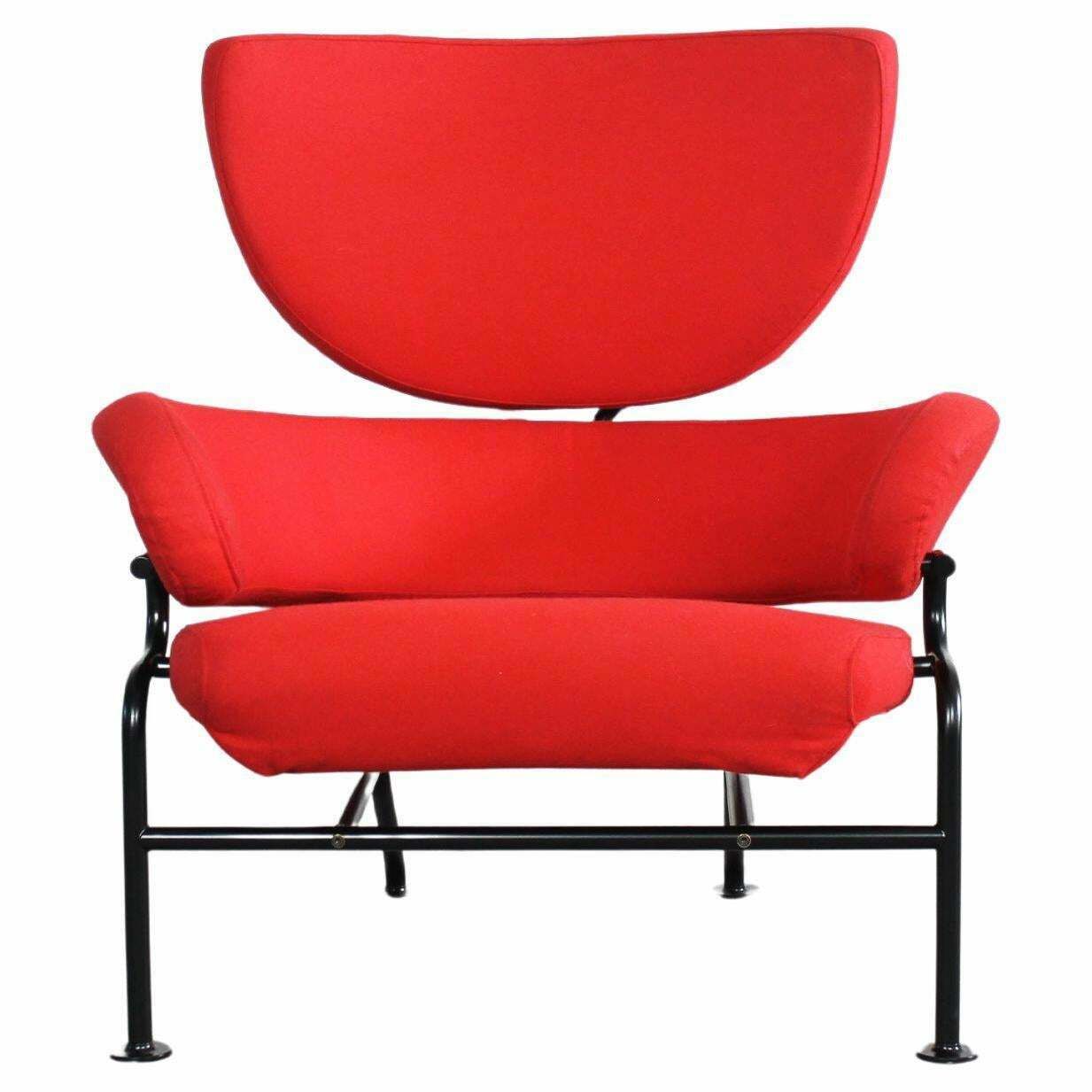 photo furniture Franco Albini Pl19 Or Tre Pezzi Armchair In Red Fabric By Poggi 1970s