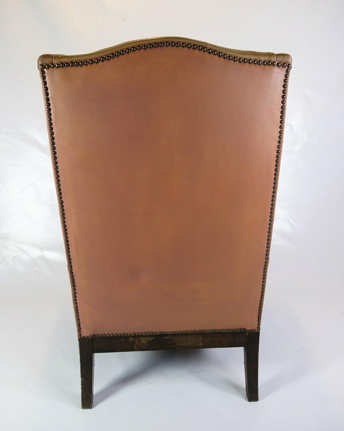 photo for sale Antique High Ear Flap Chair  In Brown Studded Leather From 1920s