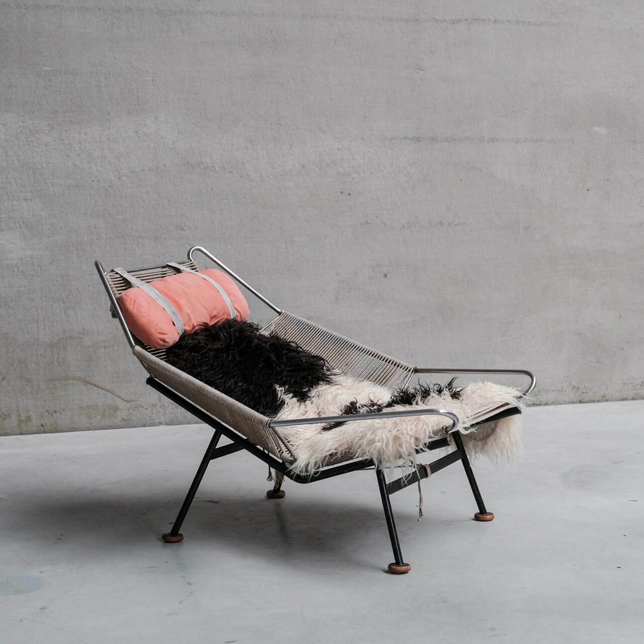 Furniture Pair Of Original Hans Wegner Flag Halyard Lounge Chairs For Getama photo