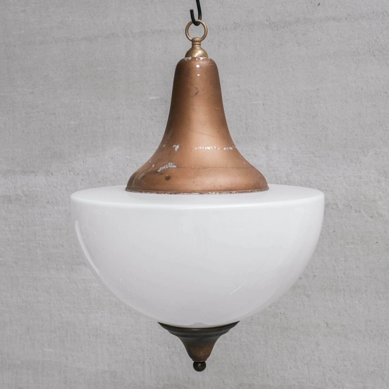 Large Mid Century Metal And Opaline Glass French Pendant Light photo furniture