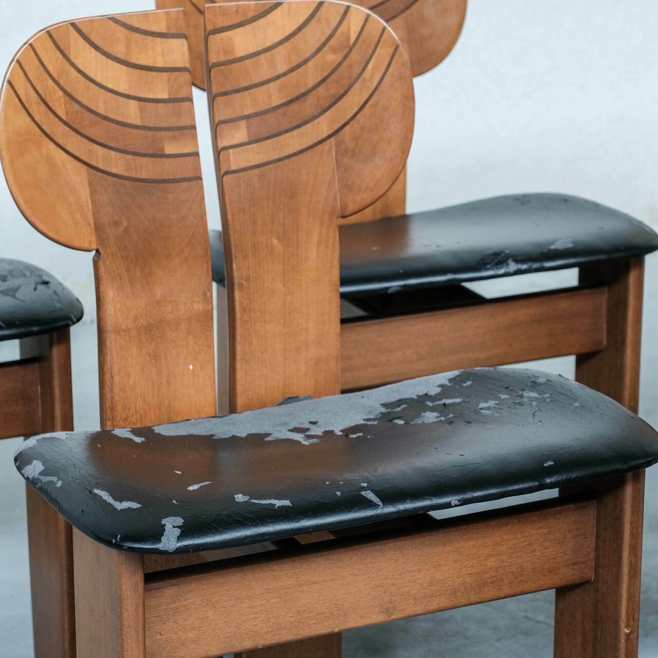 Furniture Set Of Six 'Africa' Mid Century Italian Dining Chairs By Scarpa photo