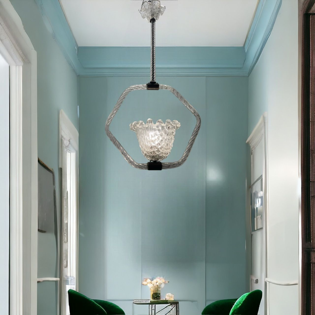 Murano Glass Light Pendant By Ercole Barovier 1940’s photo Lighting