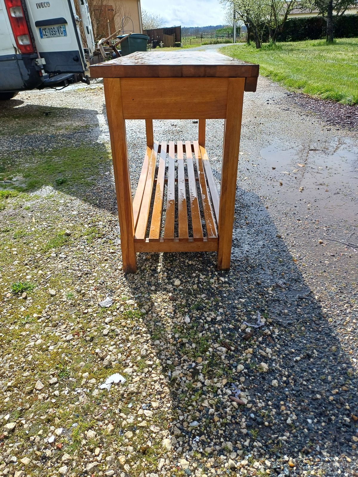 Furniture Wooden Drapery Table, 3 Drawers. photo