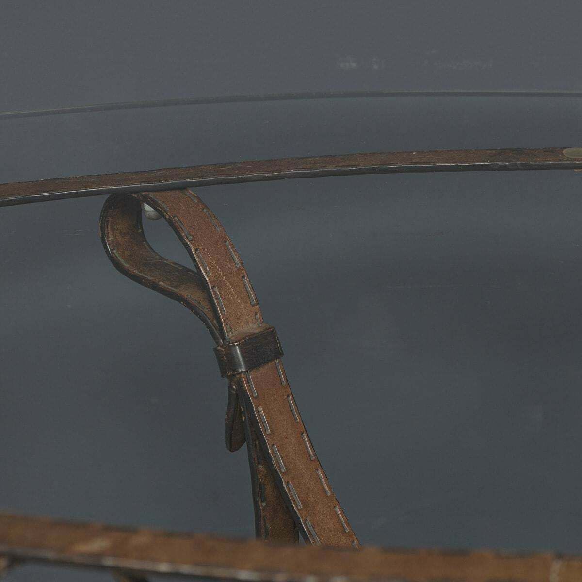Furniture Cold Painted Wrought Iron Strap & Stitch, Glass Top Coffee Table C.1980 photo