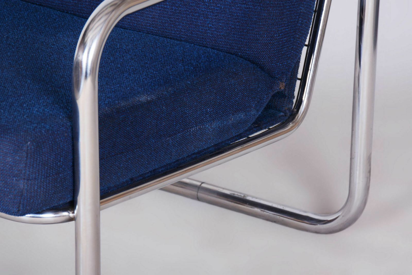 Original Bauhaus Armchair, Chrome Plated Steel, Cleaned Upholstery, Czech, 1950s photo furniture