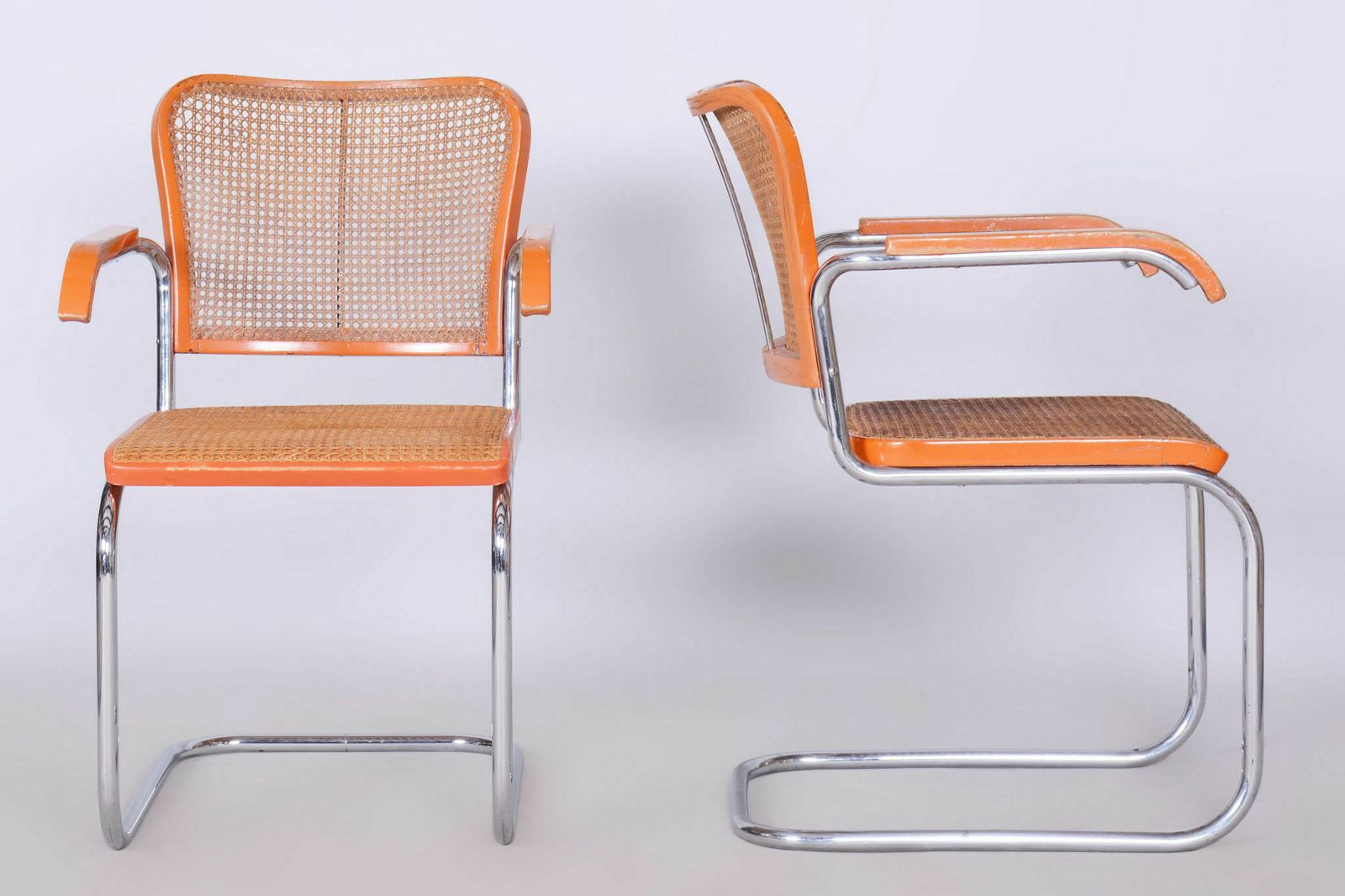 Set Of Two Original Armchairs, By Robert Slezak, Beech, Rattan, Czech, 1930s photo vinterior