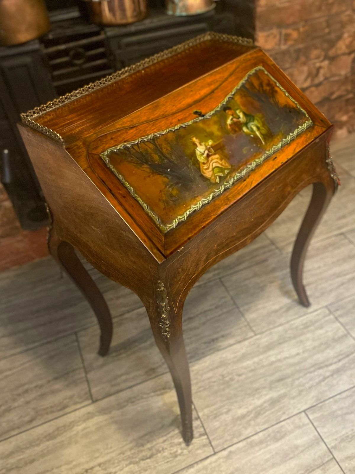 Antique Ladies French Writing Desk With Hand Painted Facade By Henri Martin photo 700.0