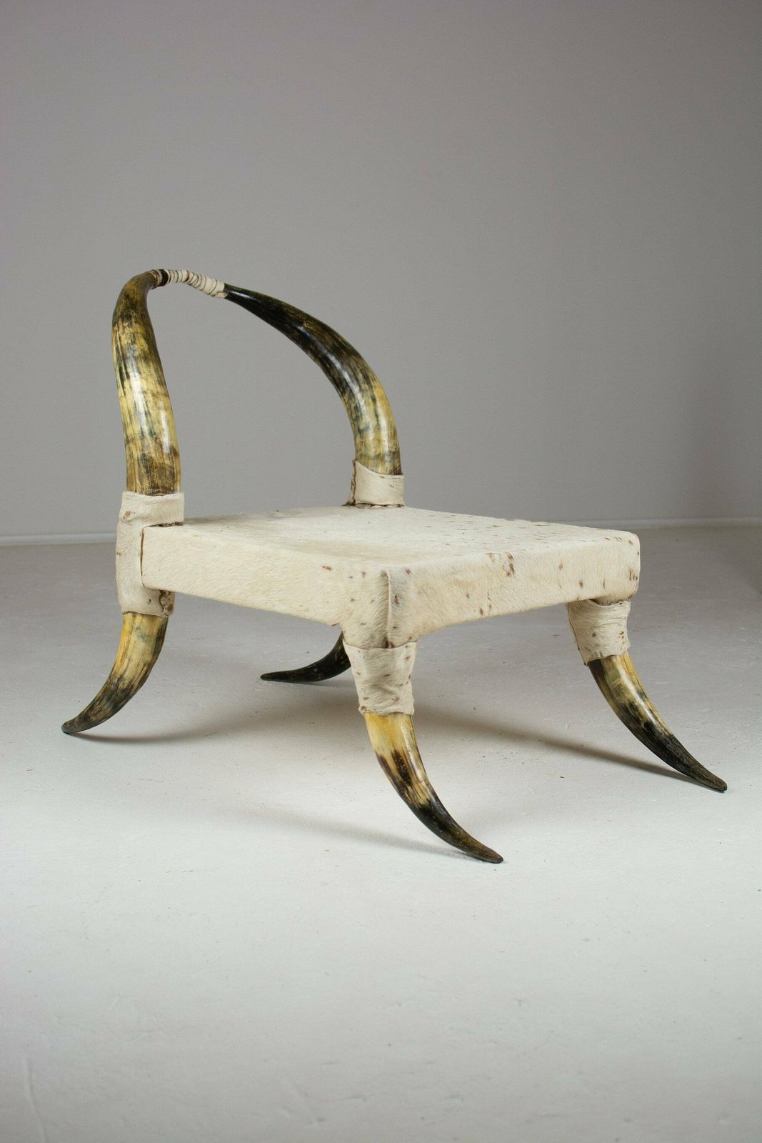 Pair Of Vintage Steer Horn And Hide Side Chairs. Côte D'ivoire, West Africa photo 1250.0