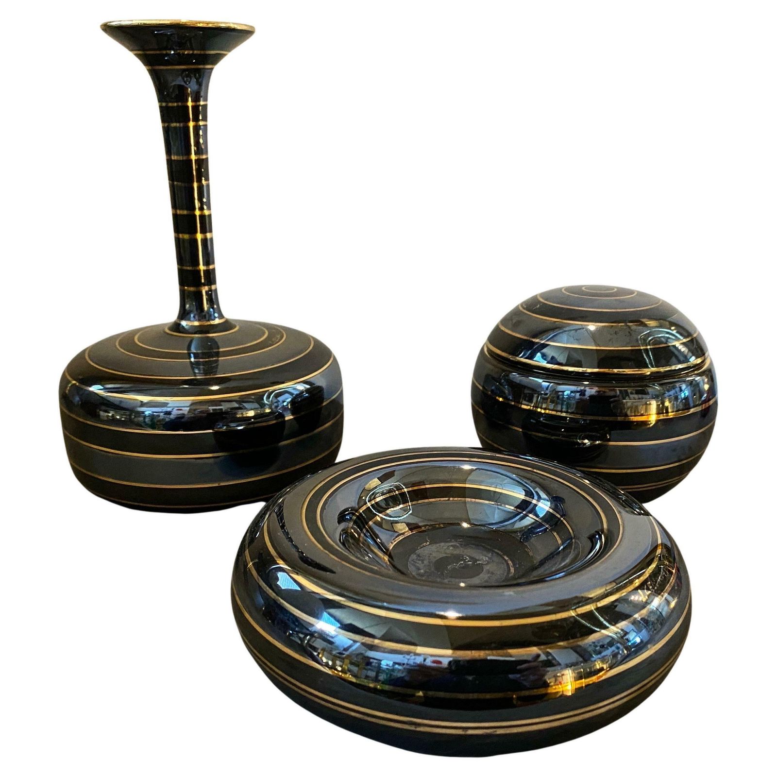 1950s Set Of Three Mid Century Modern Italian Ceramic Desk Accessories