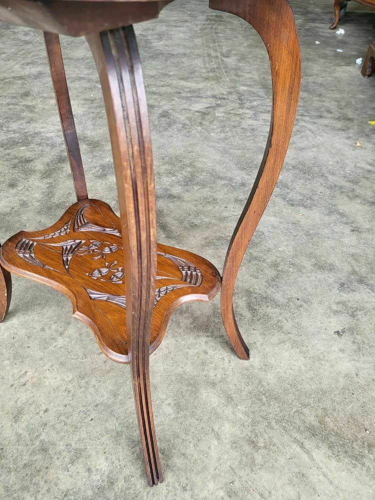 Antique Edwardian Serpentine Carved 2 Tier Side End Lamp Table Cabriole Legs photo for sale