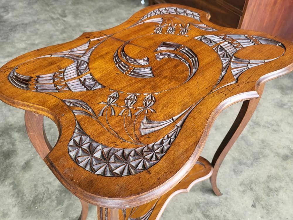 Antique Edwardian Serpentine Carved 2 Tier Side End Lamp Table Cabriole Legs photo 230.0
