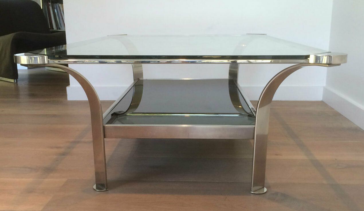 Important Designer Coffee Table In Chrome And Glass Trays photo furniture