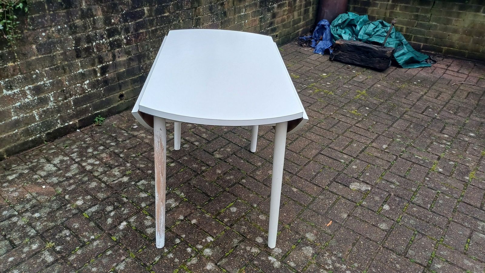 Classic Vintage Retro 70s Dining Kitchen Table White Formica Top And Wooden Legs. Legs Are Detachable For Access. 'Dinette'. Drop Leaf. photo furniture