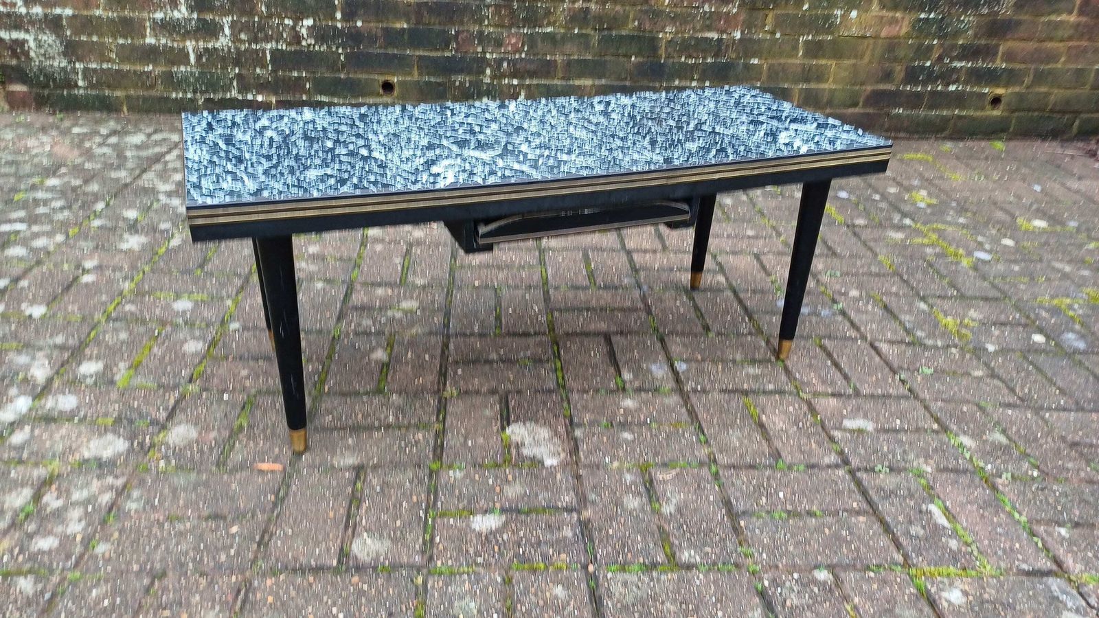 Superb Vintage Formica Coffee Table Formica Top Wooden Black And Brass Legs Unusual Built In Tray. photo furniture