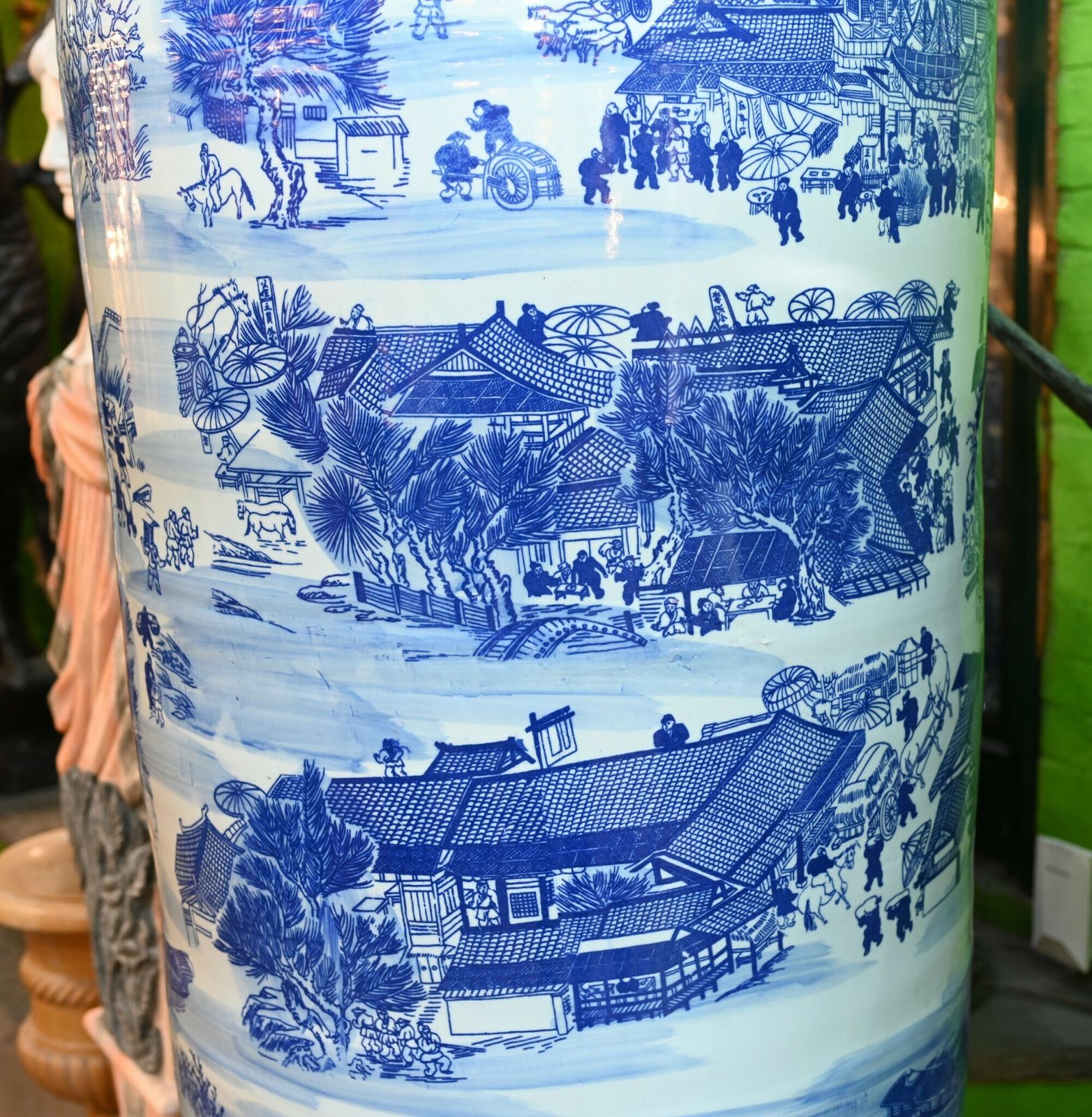 Pair Giant Blue And White Chinese Porcelain Urns Nanking Temple Jars 3 Metres photo furniture