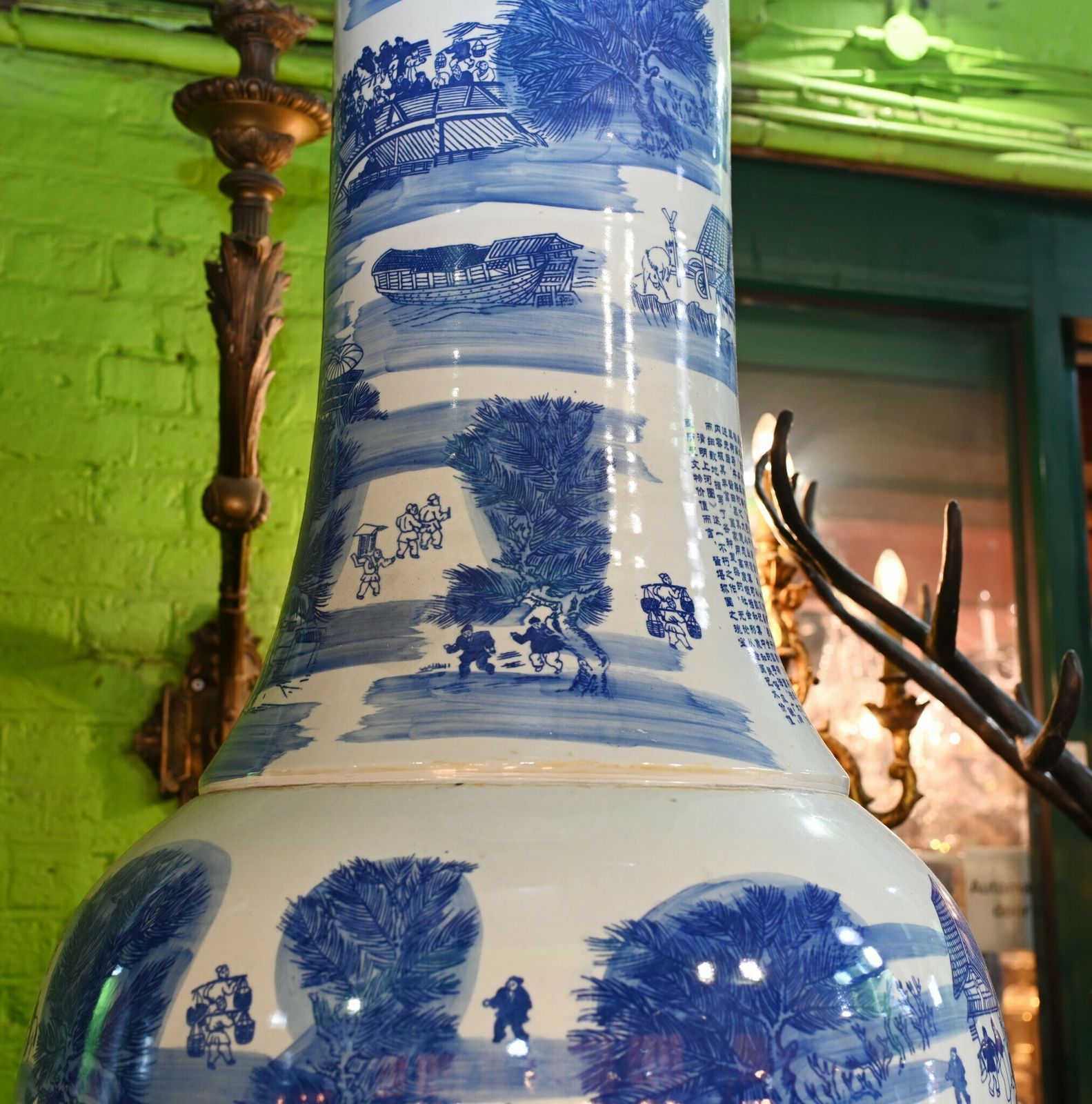 Pair Giant Blue And White Chinese Porcelain Urns Nanking Temple Jars 3 Metres photo vintage