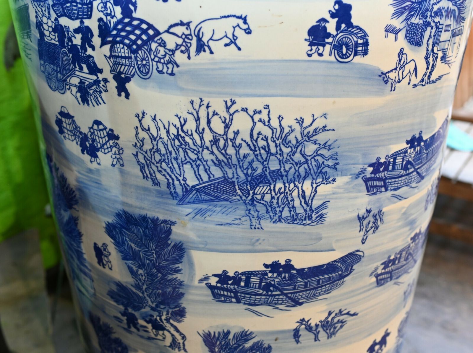 Home Decor Pair Giant Blue And White Chinese Porcelain Urns Nanking Temple Jars 3 Metres photo