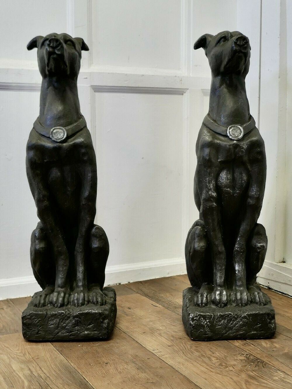 Pair Of Large Sculptured Greyhound Dogs