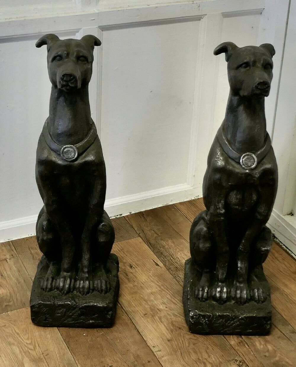 Pair Of Large Sculptured Greyhound Dogs photo furniture