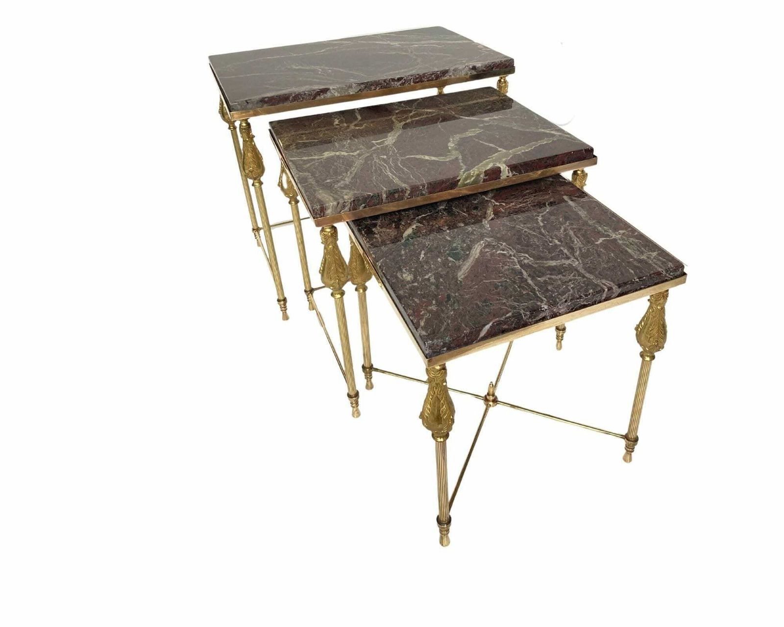 Marble Nesting Tables Brass | Brown Marble | 3pcs | Completely Restored And Polished! photo 1999.0