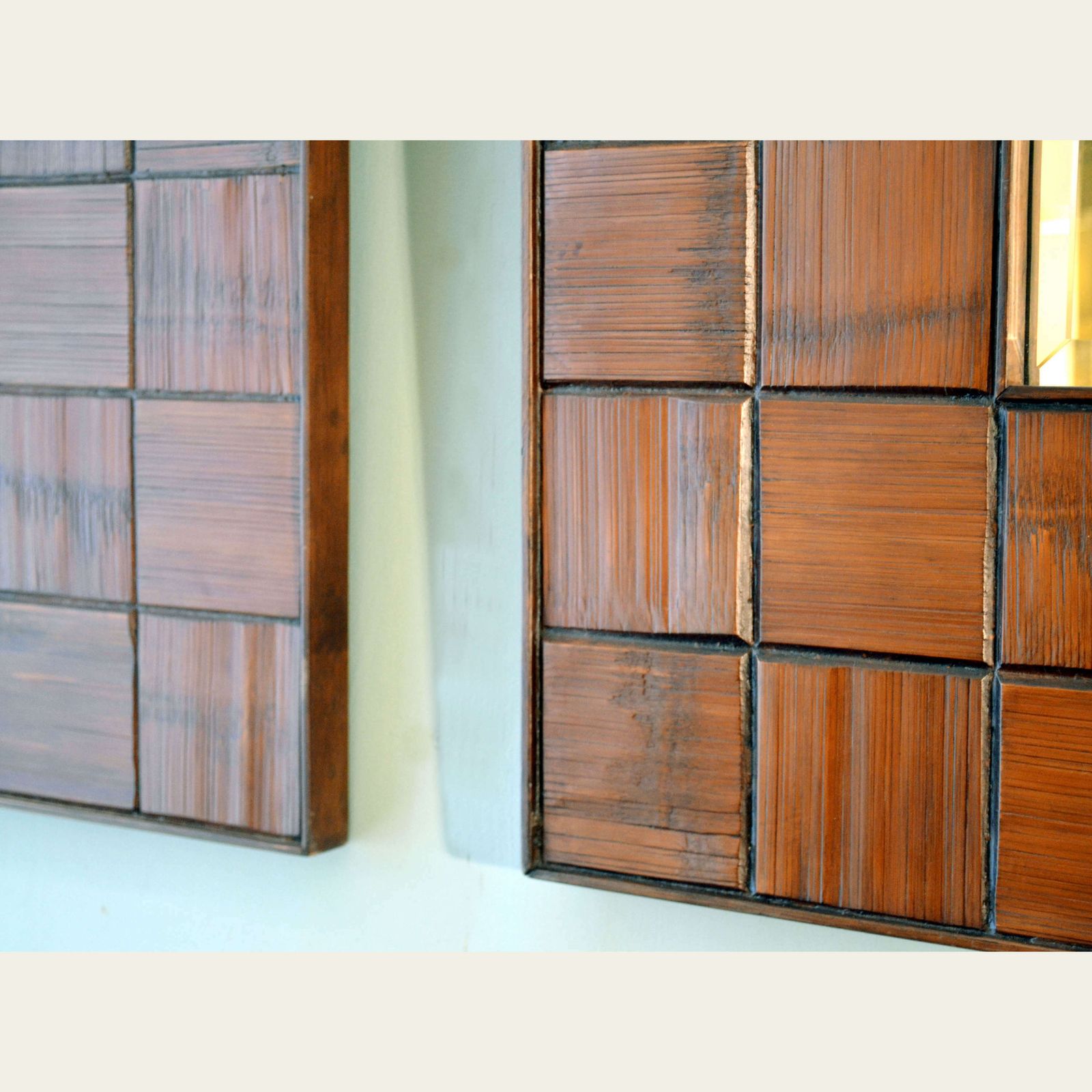 Pair Of Square Mirrors Carved Wood Relief, 1960's, Italy photo Home Decor