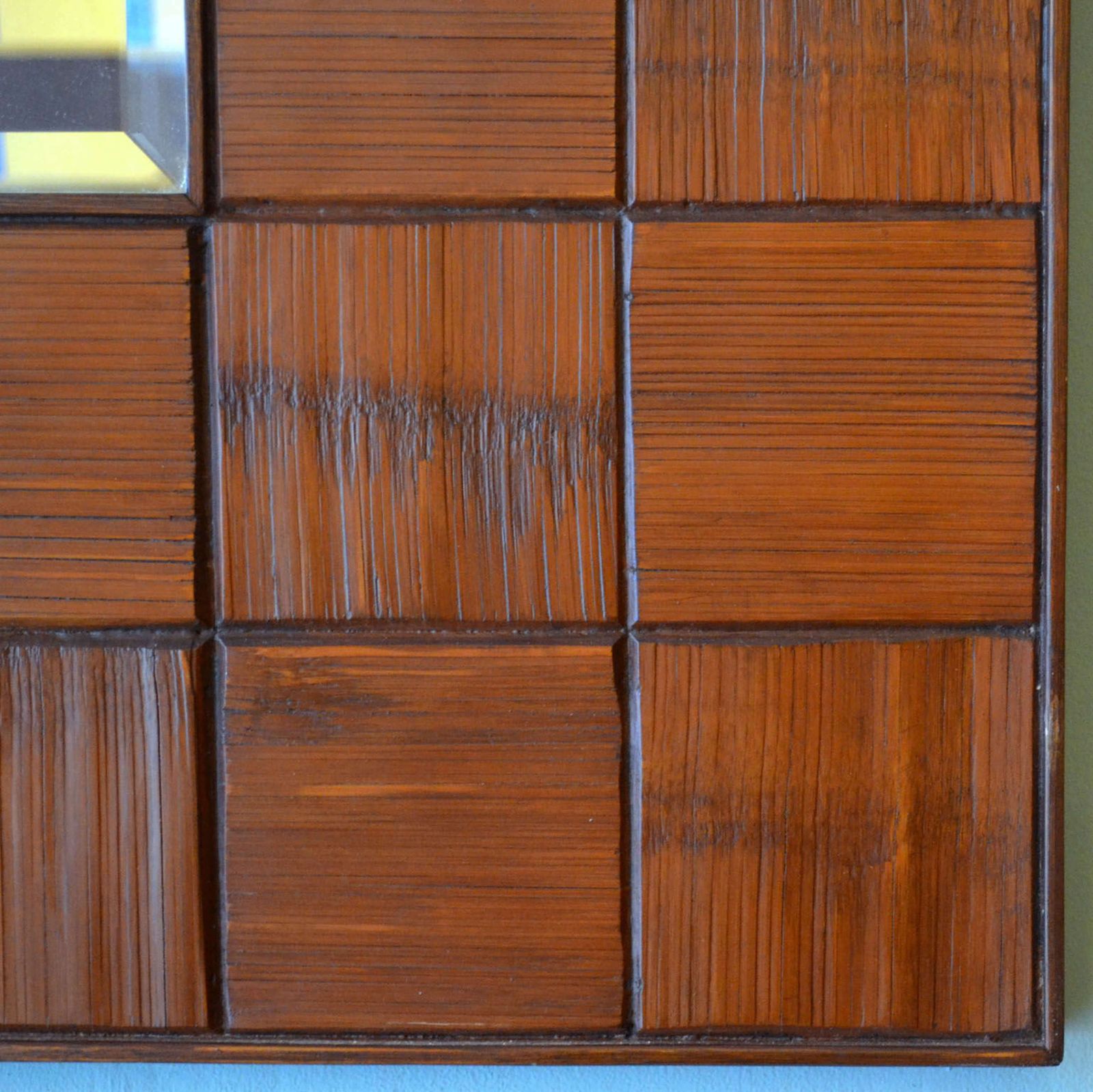 Pair Of Square Mirrors Carved Wood Relief, 1960's, Italy photo vinterior