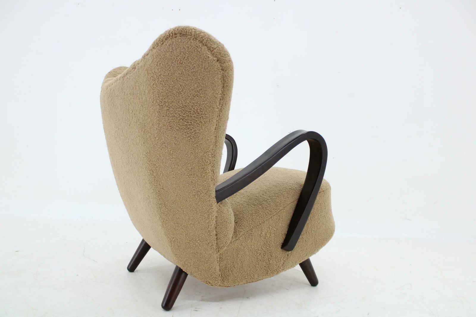 1940s Restored Wing Armchair In Boucle Fabric, Czechoslovakia
