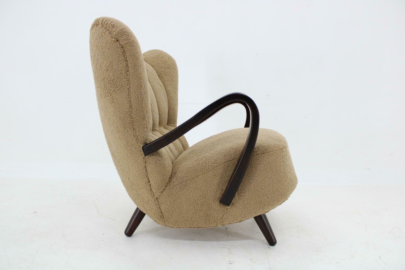 1940s Restored Wing Armchair In Boucle Fabric, Czechoslovakia photo furniture