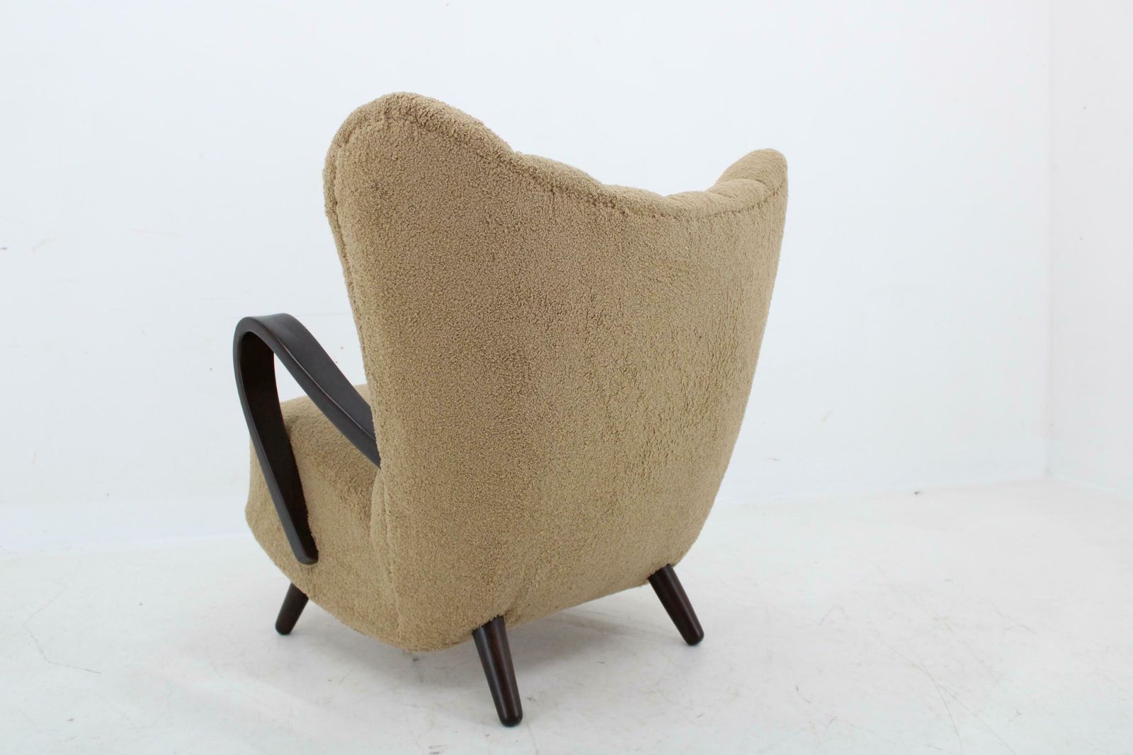 Furniture 1940s Restored Wing Armchair In Boucle Fabric, Czechoslovakia photo
