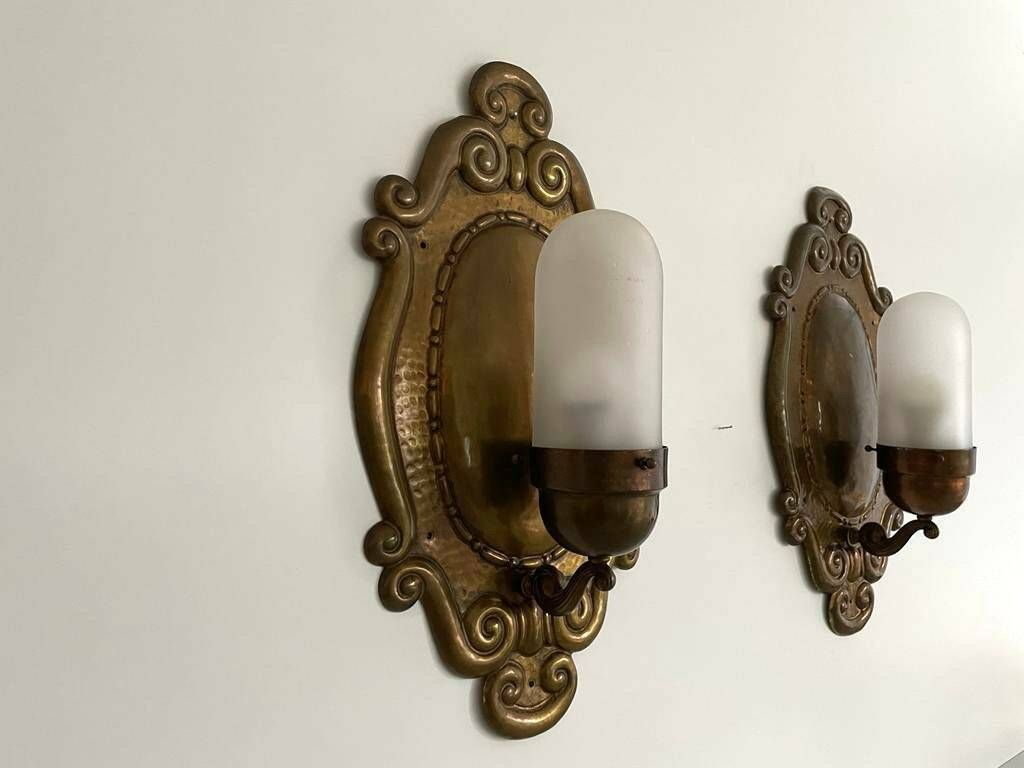 Exceptional Art Deco Glass And Copper Body Pair Of Sconces, 1940s, Germany photo furniture