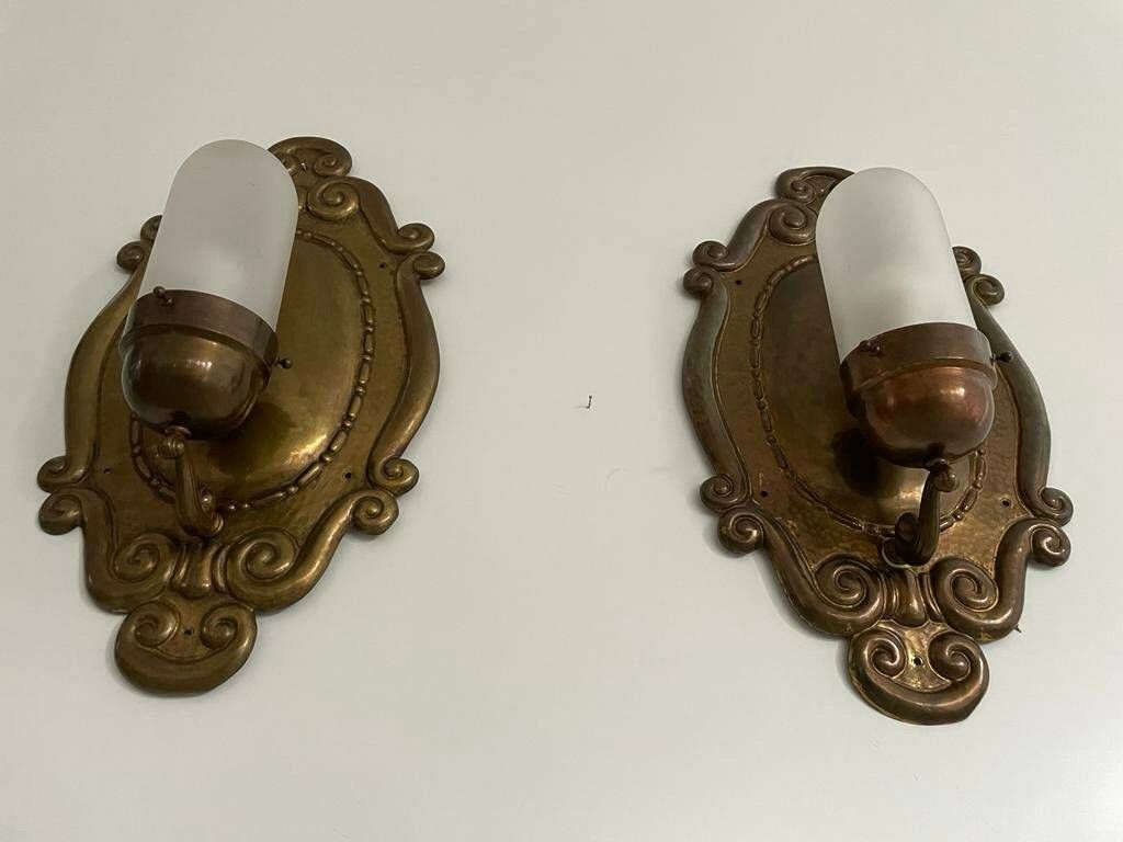 Exceptional Art Deco Glass And Copper Body Pair Of Sconces, 1940s, Germany photo buy