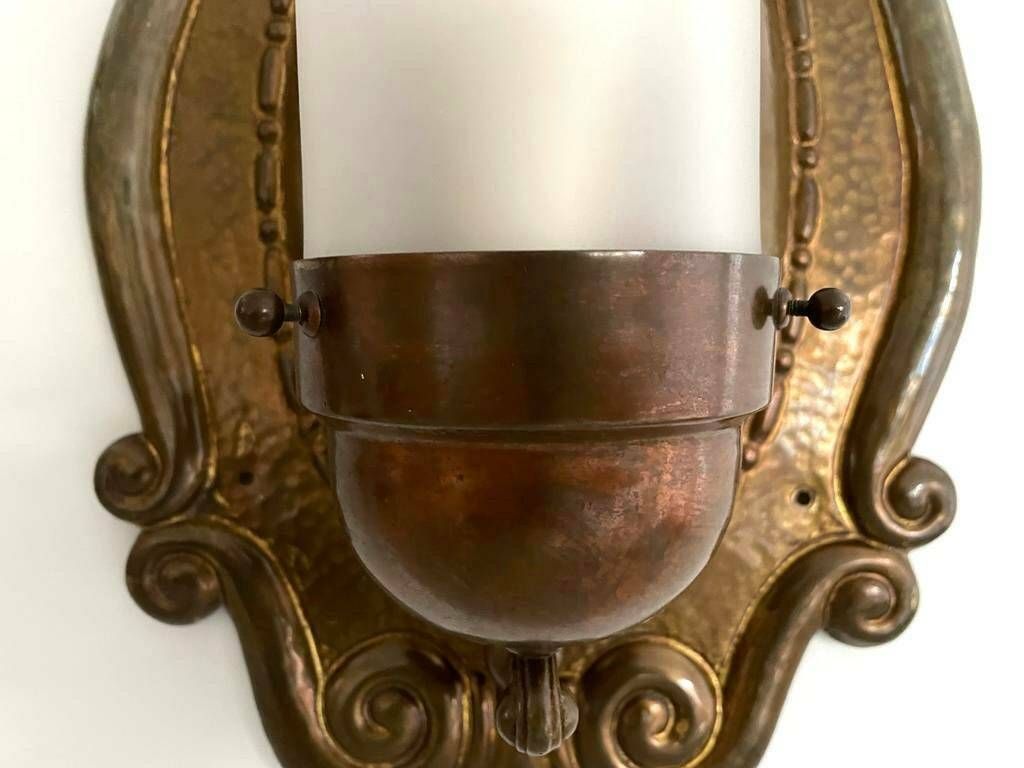 photo furniture Exceptional Art Deco Glass And Copper Body Pair Of Sconces, 1940s, Germany